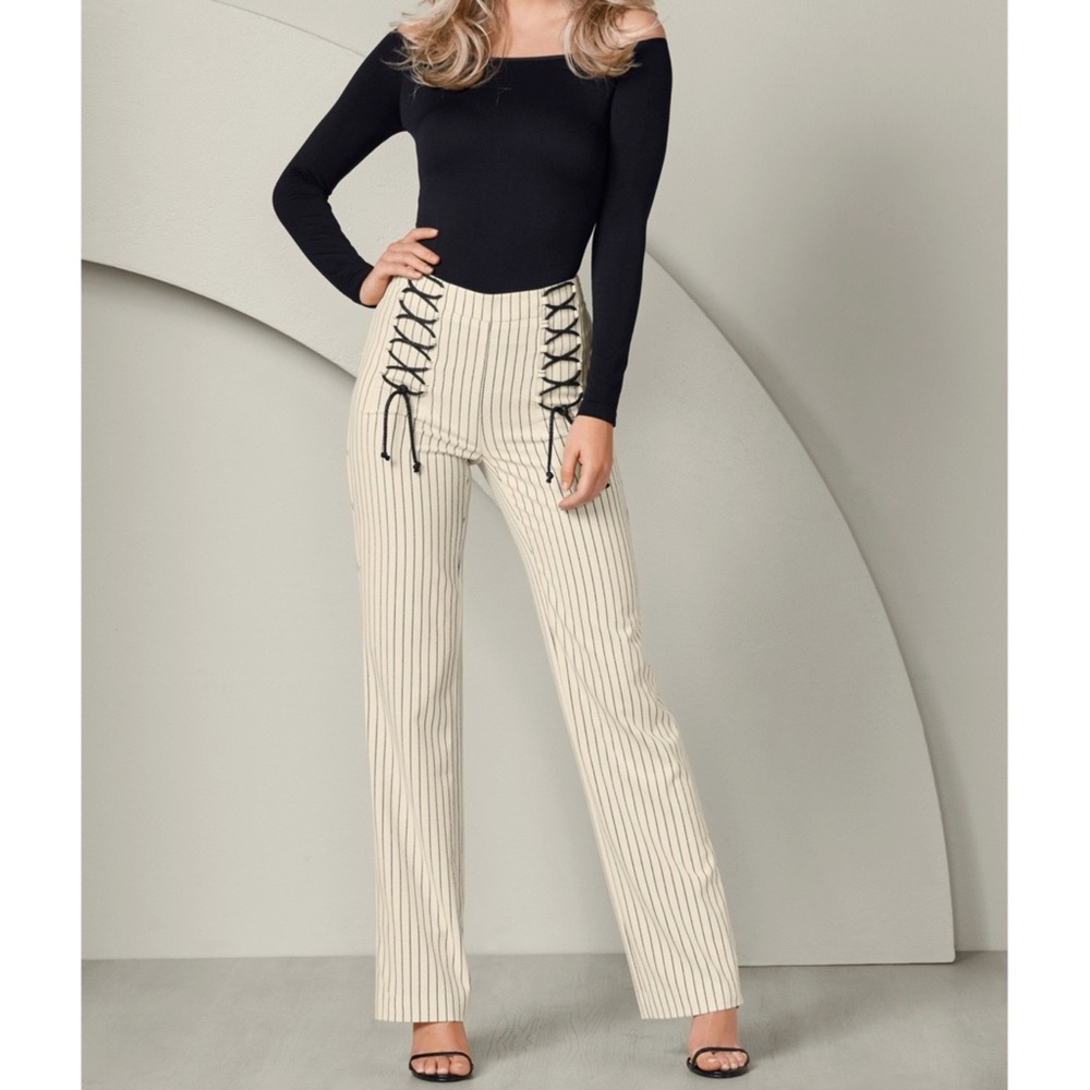 Venus Striped Lace Up Wide Leg Pants